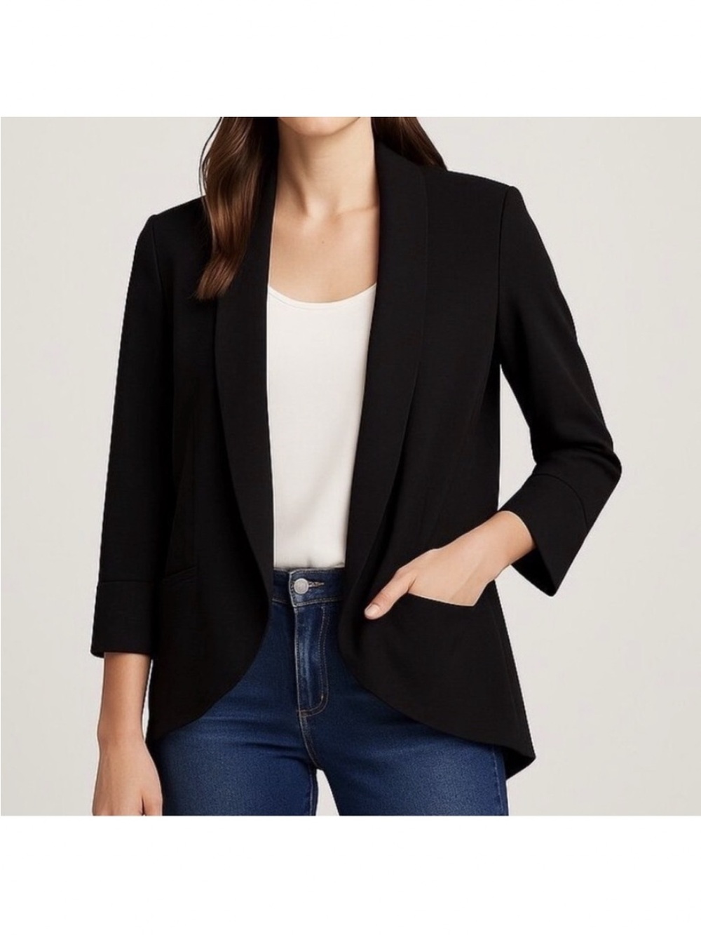 Harlowe & Graham - Black Crepe Like Open Jacket w/ 3/4 Length Sleeves size M